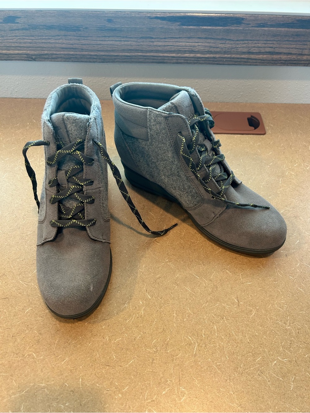 Sorel Gray Lace-Up Wedge Ankle Boots